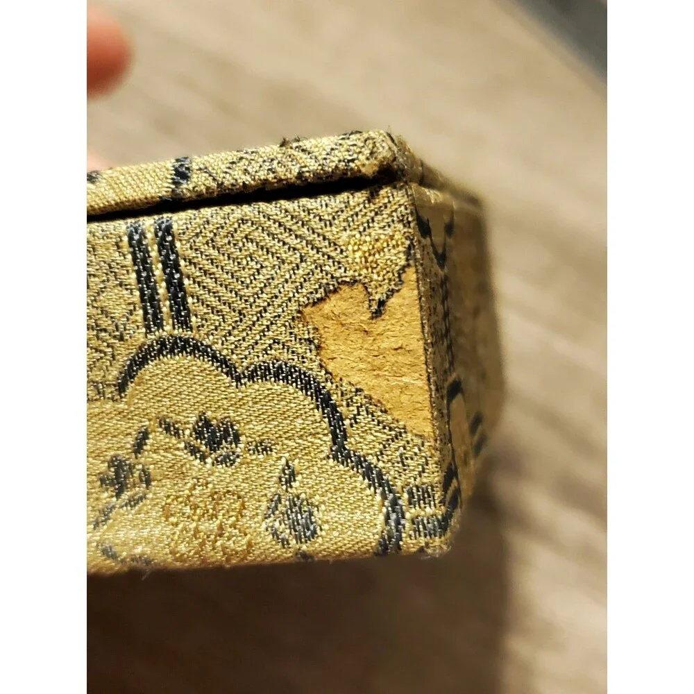 Vintage Yidege Chinese Seal Ink Pad Brocade Box  Empty Calligraphy Stamp Case